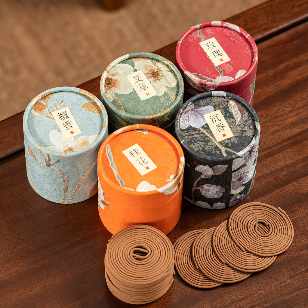 48Pcs Incense Coils with Rose, Osmanthus, Mugwort, Sandalwood, and Agarwood Scents, 4-Hour Burning Time, Indoor Floral Fragrance, Air Purification, Long-Lasting Fragrance