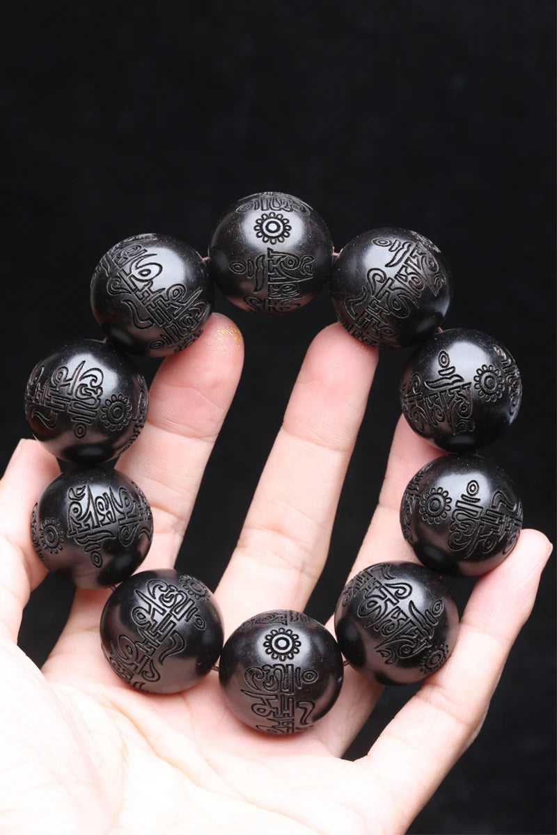 Beaded Bracelet Ebony Feng Shui  Zen Amulet 20 MM Beaded Necklace Bracelet Men's Good Luck Gift