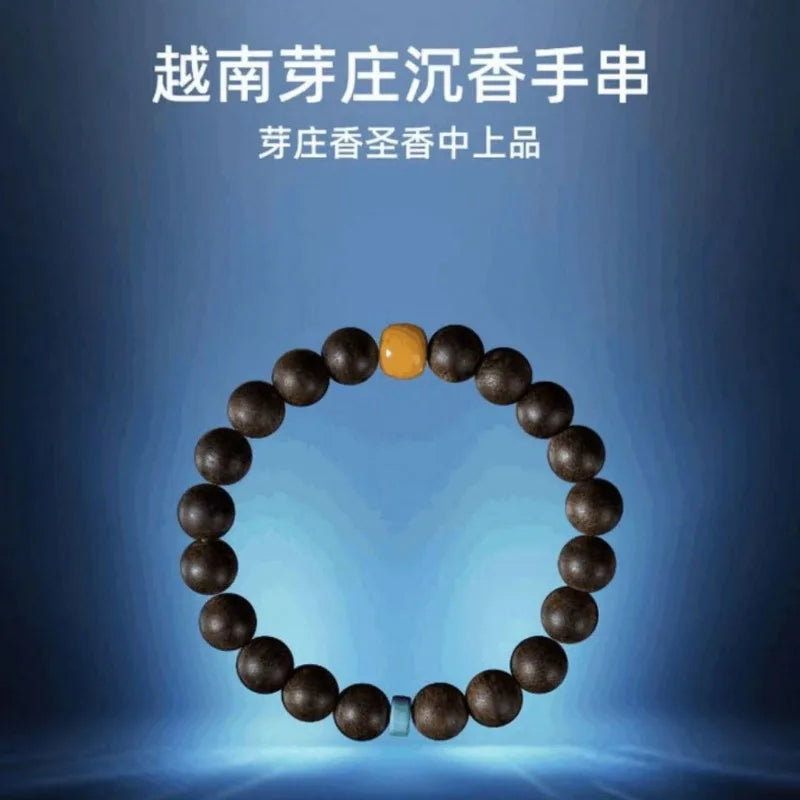 Natural Vietnam Nha Trang Qi Nan Agarwood 8mm Sinking Beads Bracelet for Men Wooden Wenwan Buddhist Mala Handmade Premium Gift