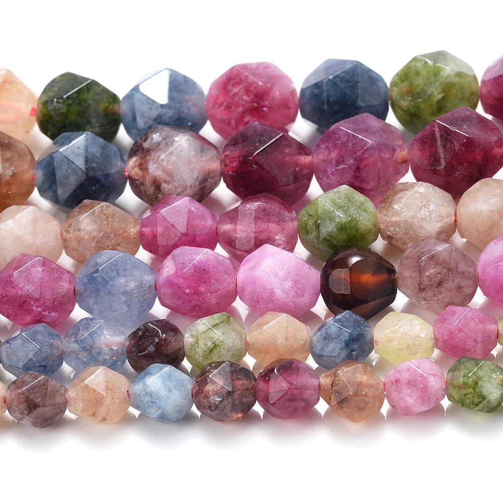 Diamonds Faceted Colorful Tourmaline Stone Beads Natural 6-10mm Loose Beads for Jewelry Making DIY Bracelet Necklace Accessories
