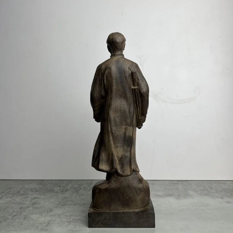 Hand-Carved Agarwood  Statue - 11.2x3.5x2.8" Chinese Leader Sculpture, Red Culture Collectible, Home Decor
