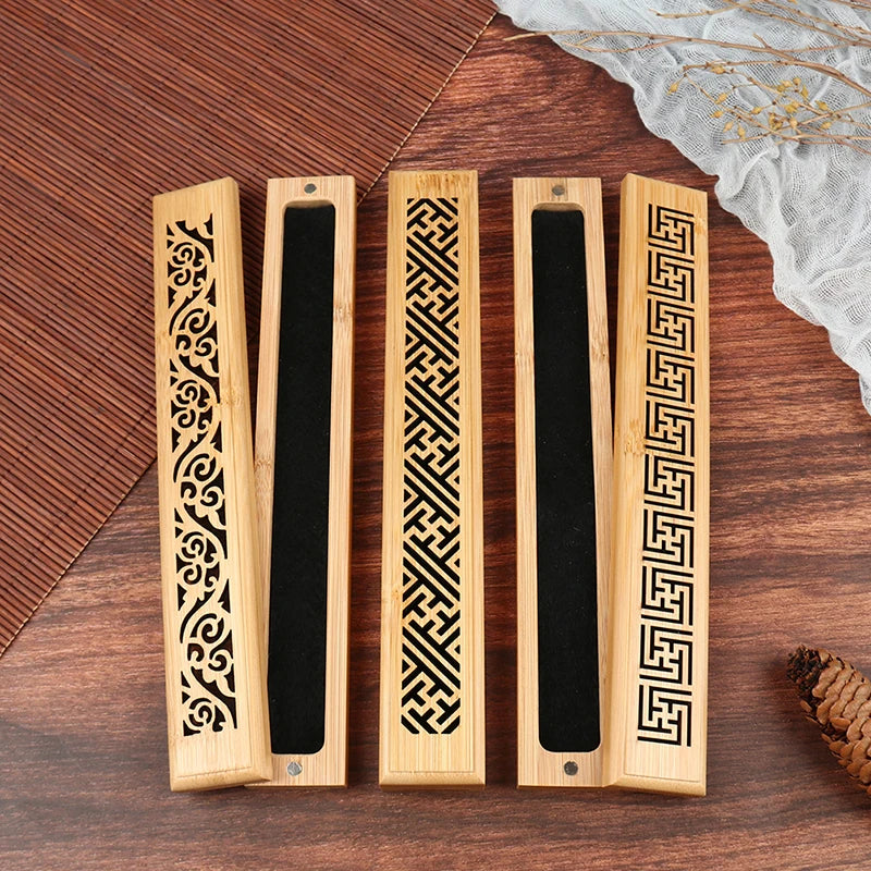 1pc Bamboo Wooden Incense Stick Holder Burning Joss Insence Box Burner Ash Catcher