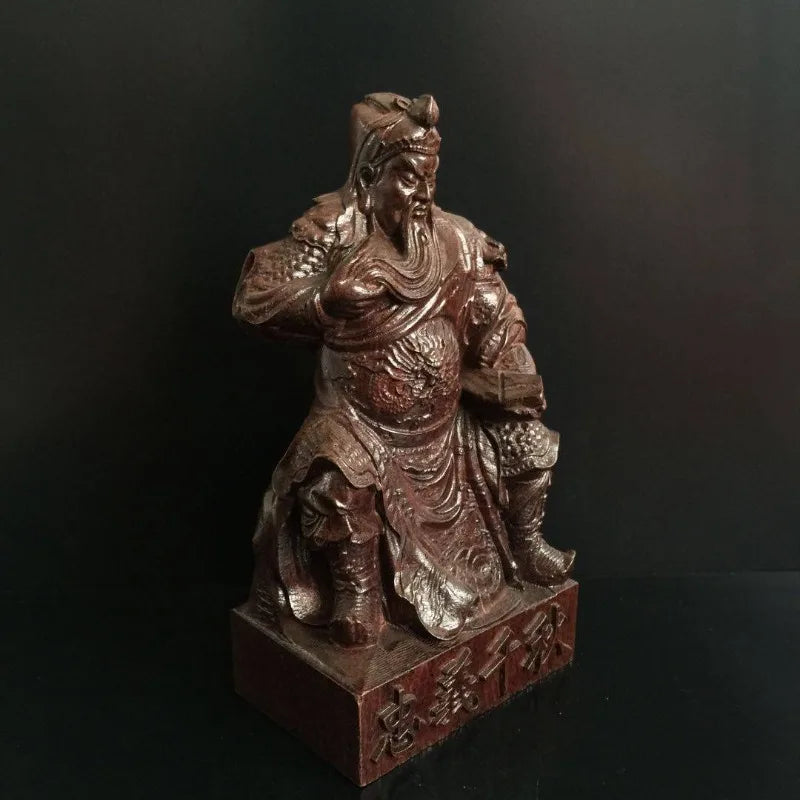 Hand-Carved Agarwood Guan Yu Statue 8.7 Feng Shui Decor