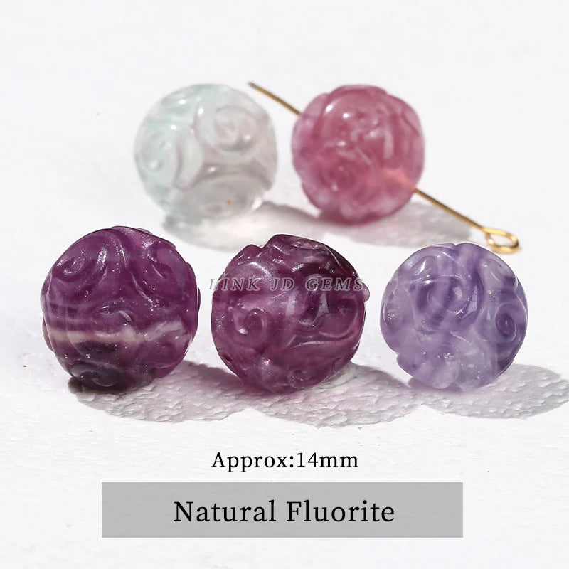 1 Pc Natural Stone Rock Quartz Rhodonite Fluorite Jade Carved Pattern Bead For Jewelry Making Diy Necklace Bracelet Accessory