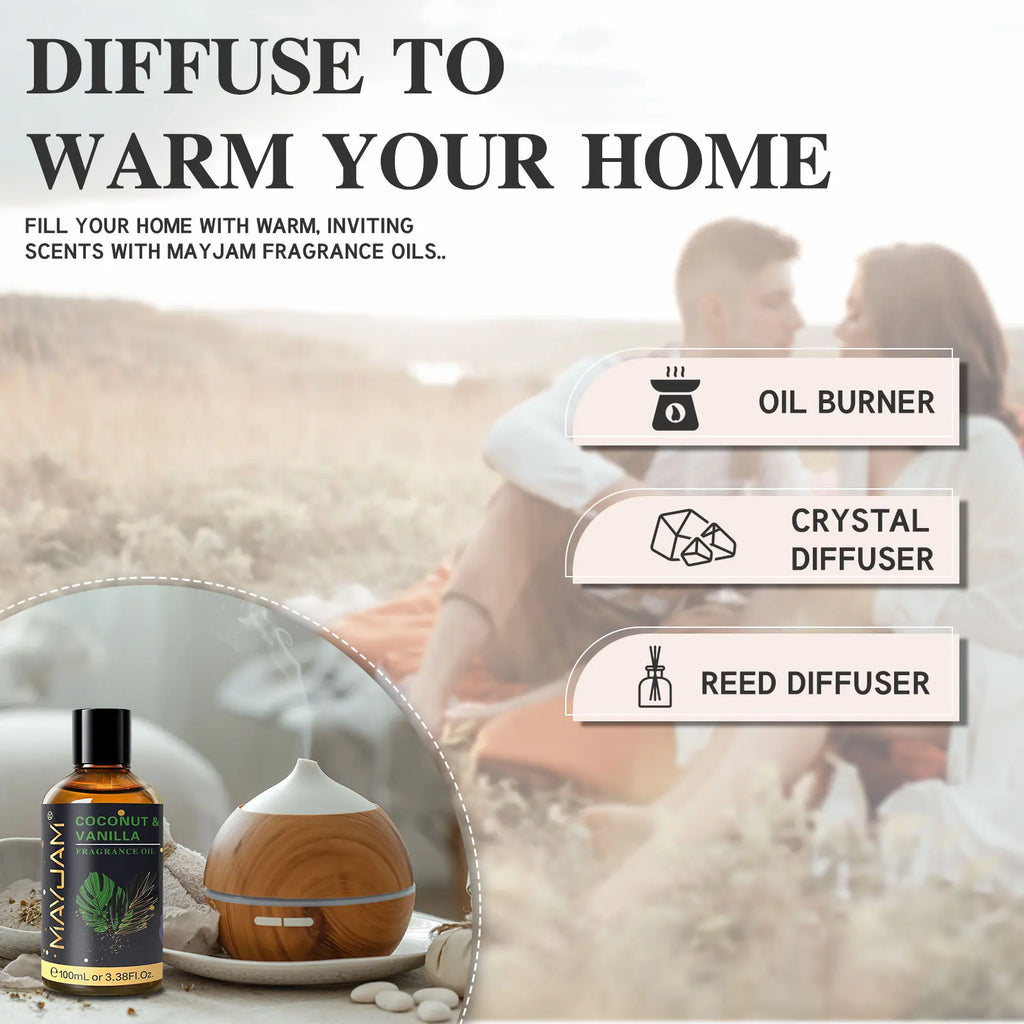 MAYJAM Coconut Vanilla Sea Breeze Fragrance Oil 100ml Sweet Tobacco Dragons Blood Amber Aromatherapy Essential Oil for Diffuser
