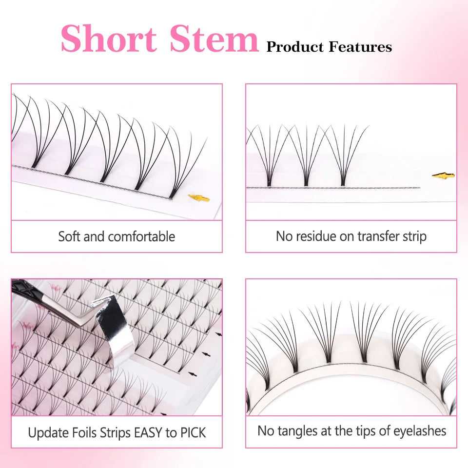 AGUUD Premade Volume Fans Lashes Short/Long Stem 3D/4D/5D/6D Russian Eyelash Extension Fans Premium Faux Mink Lash Tray Cilio