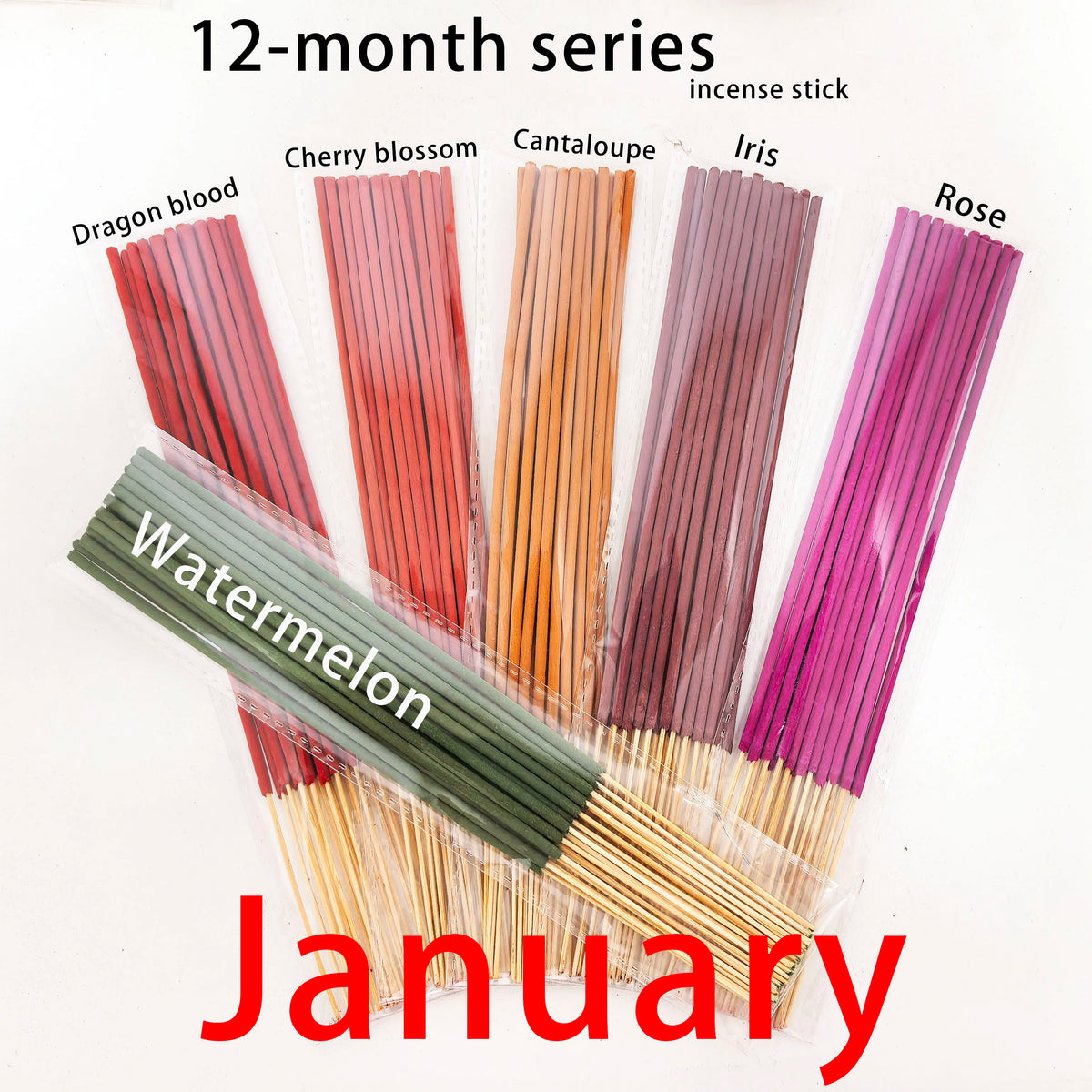 126 Pieces/6 Sets, 12-Month Seasonal Series Combination Set of 22cm Incense Sticks, Including Sandalwood, Agarwood, Dragon's Blood, Cherry, Rose, Jasmine, Watermelon, Strawberry, Cherry, Passion Fruit, Iris, Lavender,