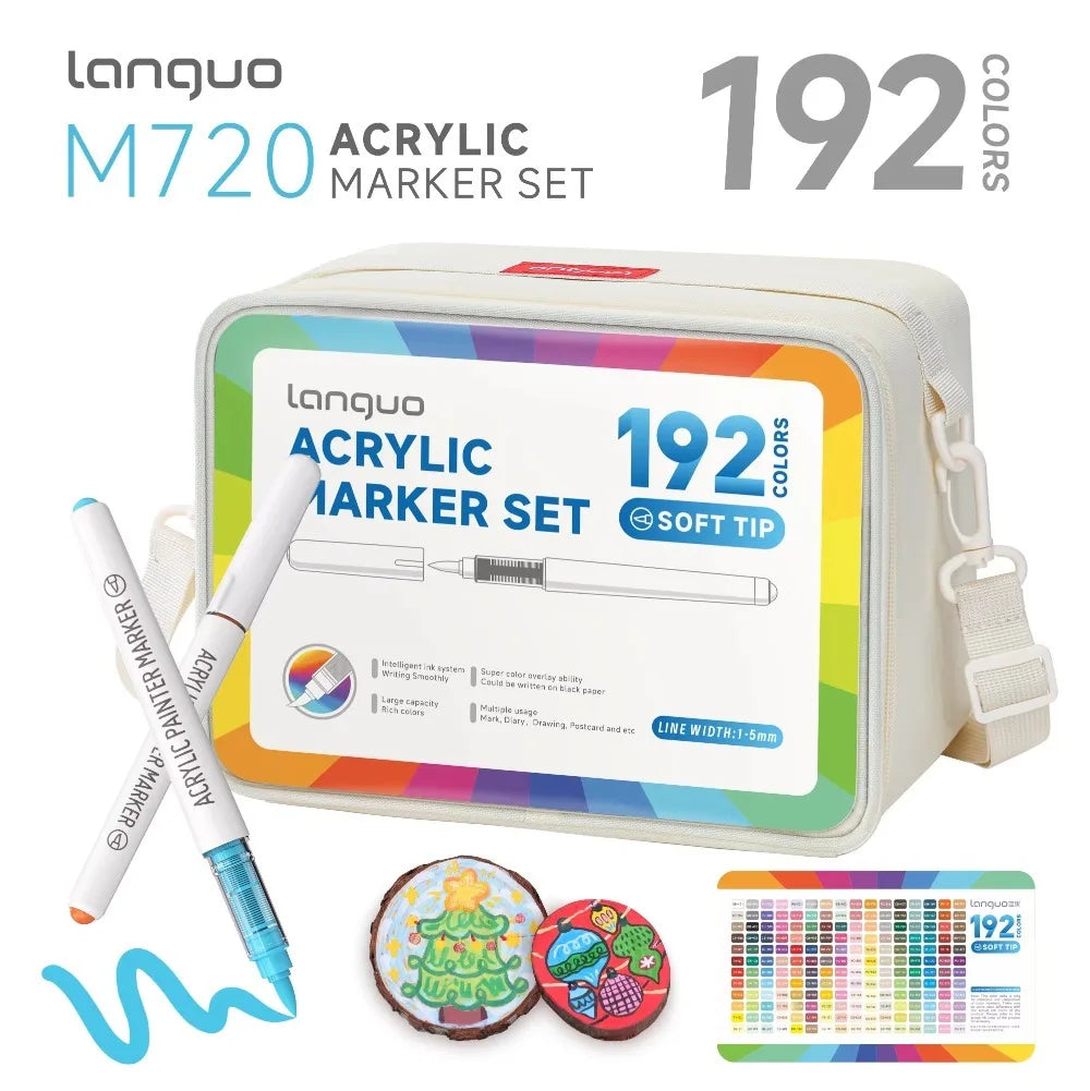 LANGUO 24-288 Colors Acrylic Markers Pen Set Direct Liquid Paint Art Marker for Stone Paint Ceramic Glass Wood Fabric Painting