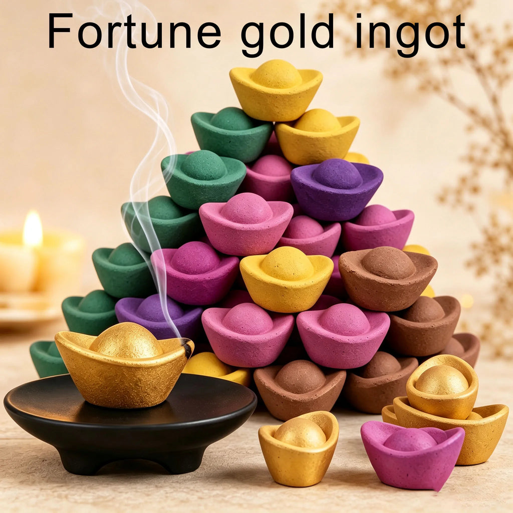 (10 Pieces/20 Pieces Available in Two Different Sizes) Golden Ingot-Shaped Sacred Wood Incense Sticks with Sandalwood, Lemongrass, Rose, and Lavender Scents, Handmade, Long-Lasting Fragrance, Golden Ingot Style, Symbol