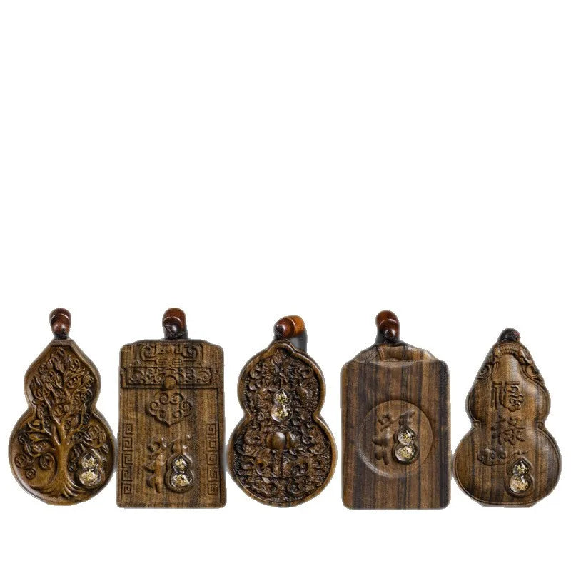 Agarwood Peace Tag Pendant Neckwear Fortune Carved Unisex Inlaid Craft Small Necklace Jewelry