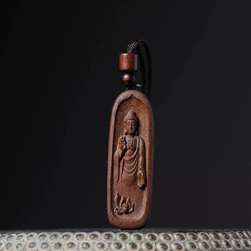 1PCS Agarwood Carved Flower Buddha Statues Pendant Handle Piece Double-sided Carved Lucky Nafu Ping An Brand Wen Play Wood