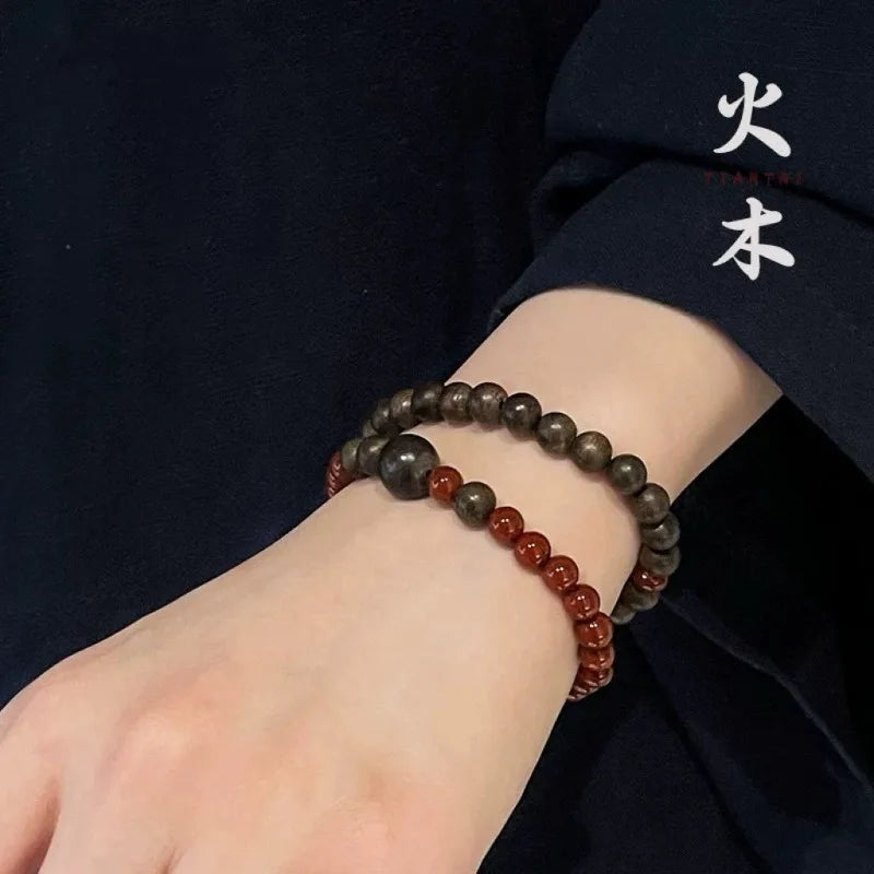 Natural Agarwood Bracelet with Nanhong Agate Beads Unisex Vintage Style Couple Jewelry Gifts