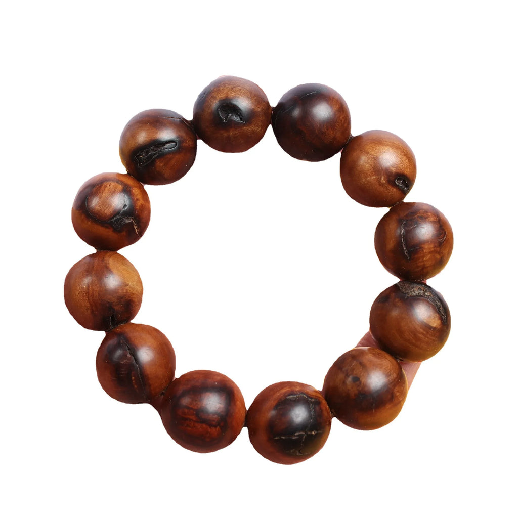 Lightning Strike Jujube Wooden Beads 12mm Round 17Pcs Handmade