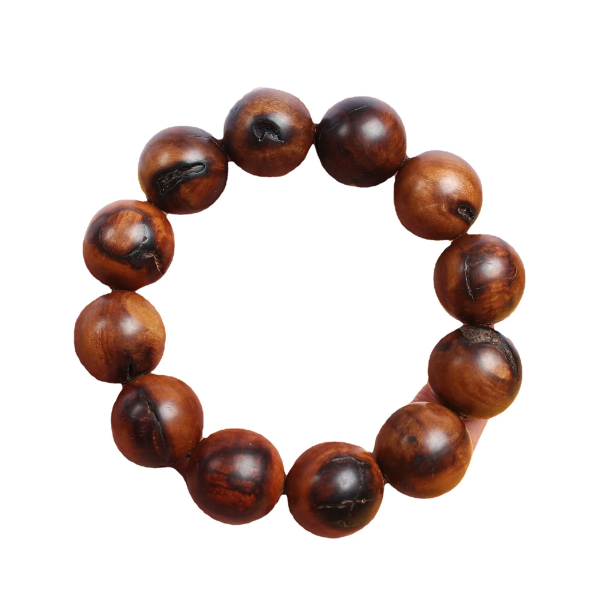 Lightning Strike Jujube Wooden Beads 12mm Round 17Pcs Handmade