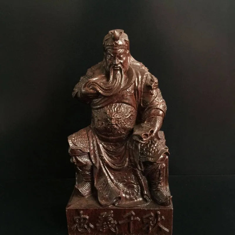 Hand-Carved Agarwood Guan Yu Statue 8.7 Feng Shui Decor