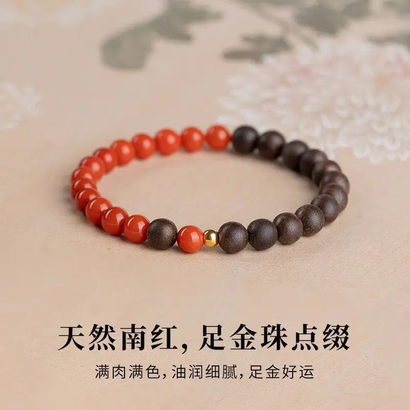 Unisex Chinese Style Single Loop Beaded Bracelet 2026 Natural Agarwood Southern Red Agate Wenwan Bracelet For Daily Wear Gift