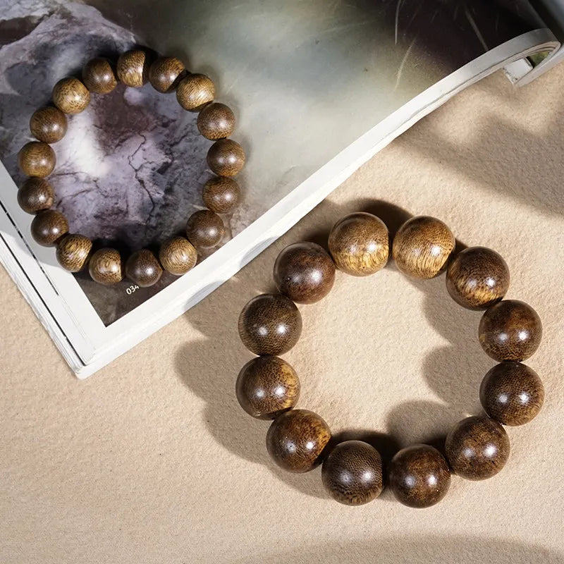 Waterborne Brunei Agarwood Bracelets Single Circle Round Bead Buddhist Prayer Beads Hand Jewelry for Men and Women Gifts