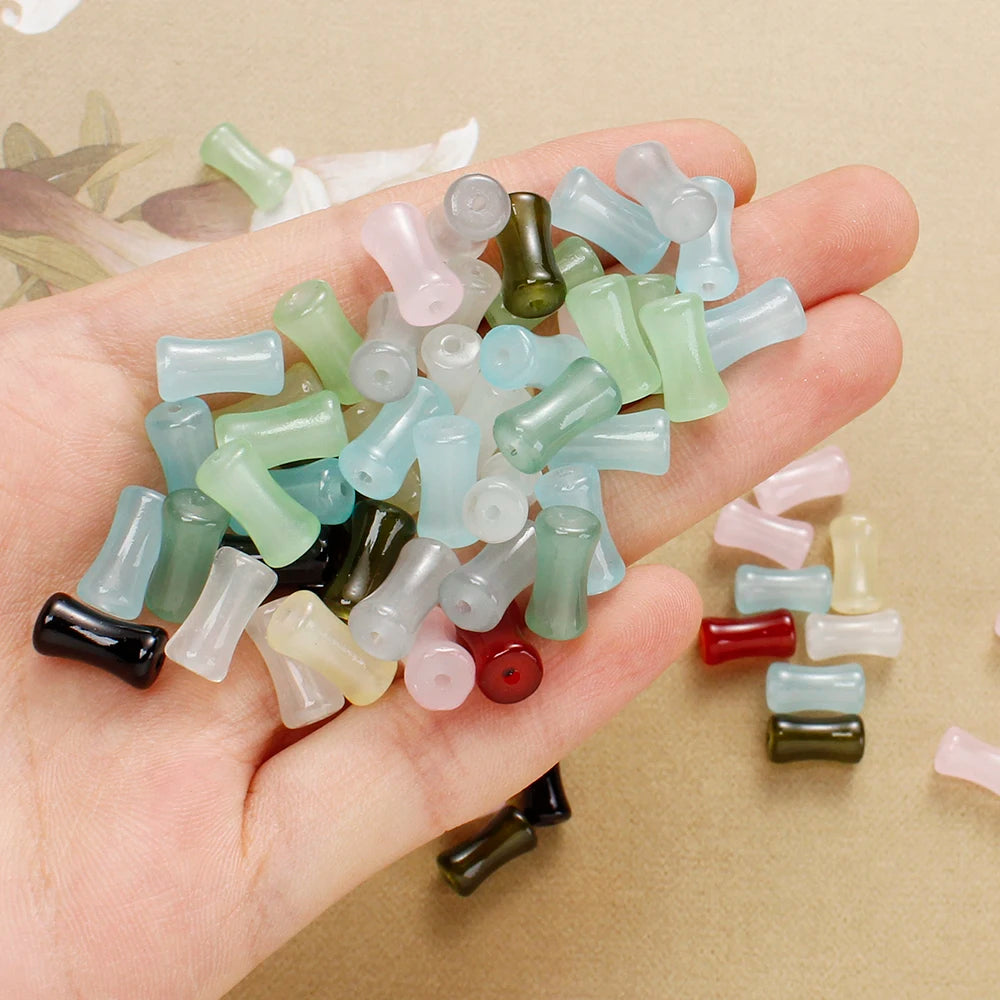50pcs 12x6mm Mixed Color Glass Beads Columnar Tubular Loose Beads Bamboo-shaped Spacer Beads for DIY Jewelry Making Bracelets