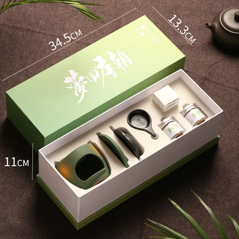 Ceramic Incense Burner with Agarwood Sandalwood powder Separated Incense Stove Aroma Burner Gift Box Home Aromatherapy Decor