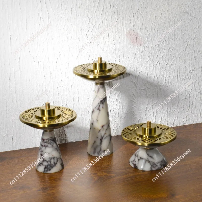 Natural Travertine Incense Burner with Metal Tray Home Ornament Marble Sandalwood Agarwood Bakhoor Mabkhara Burner