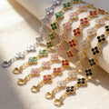 Stainless Steel Colorful Cubic Zirconia Flower Cover Bracelet Adjustable Four-Leaf Clover CZ Stone Flowers Jewelry for Women
