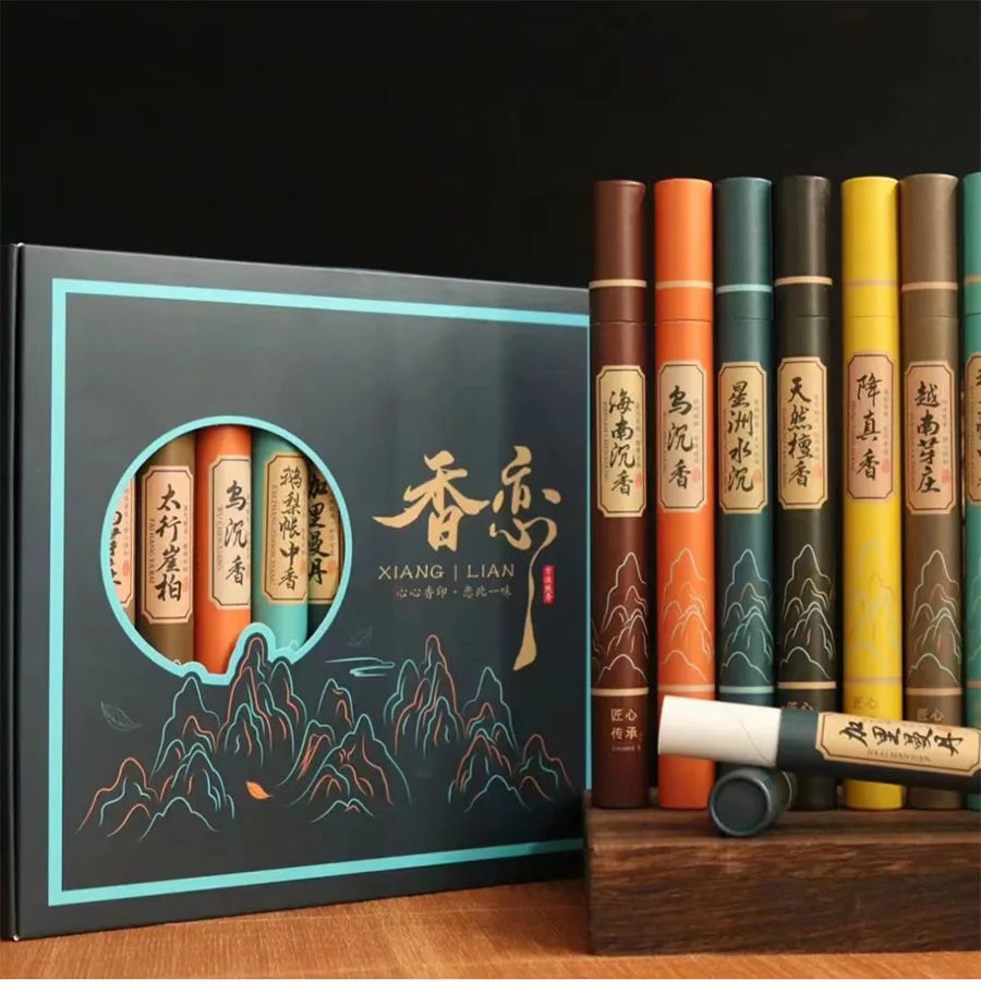 400 Pieces of Ten Tube Five Classics Incense Gift Box with Ink Painting Style, Sandalwood, Agarwood, Etc. Suitable for Home Gift