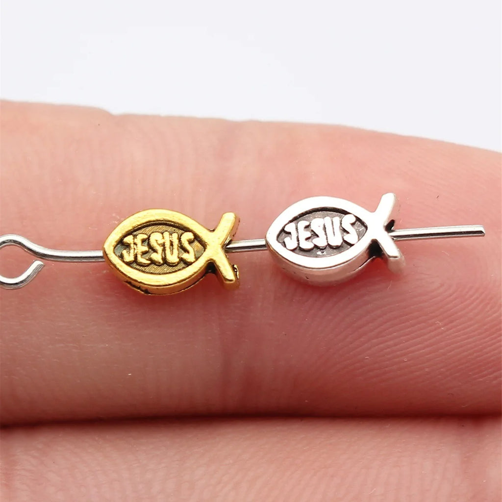 WYSIWYG 40pcs 8x5mm Antique Silver Color Antique Gold Color Jesus Fish Beads For Jewelry Making DIY Jewelry Findings