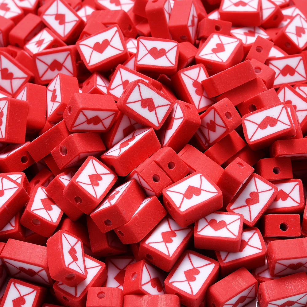 30/50/100pcs Red Envelope Love Spacer Clay Beads Sweet Heart Polymer Clay Beads For Jewelry Making DIY Craft Ornament Supplies