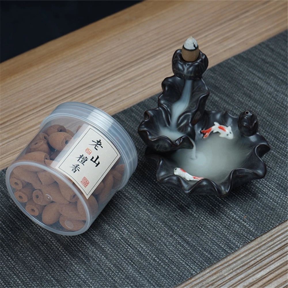 Natural Backflow Incense Cones 50 Pieces, Agarwood & Sandalwood Scent