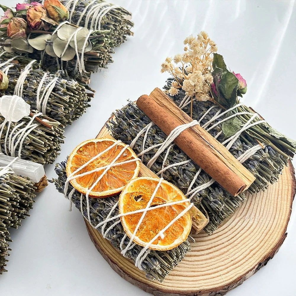 Bundled  Sage, Natural Palo Santo Plants, Aromatic Rose Santo, and Orange Slices for Handmade Grass Sticks