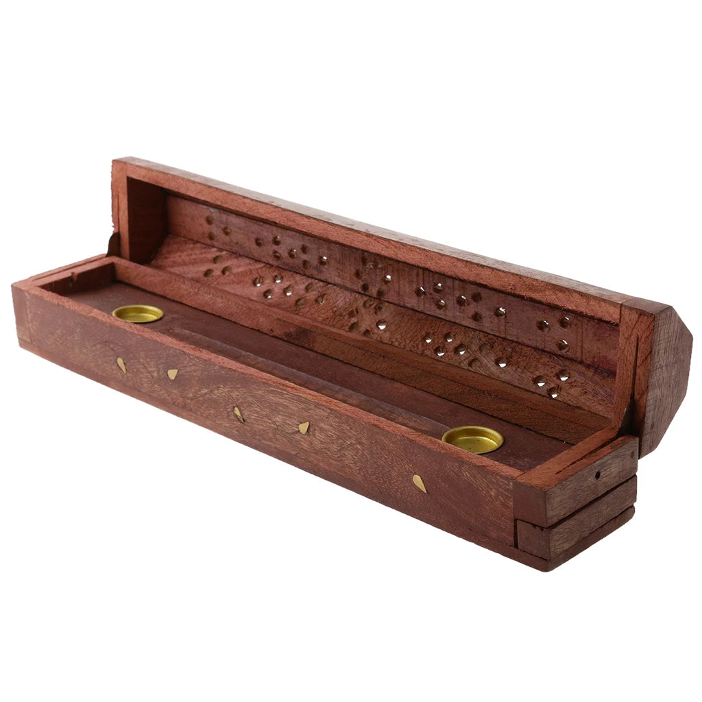 Wooden Incense Holder Insence Insense Burner Ash Catcher Traditional Hollow Out Incense Stick & Cone Ash Holder Storage