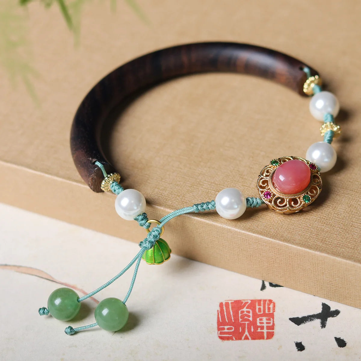 Dainty Premium Wholesale Agarwood Half Bangle Bracelet Handwoven New Chinese Style Summer Wenwan Jewelry Gift For Women