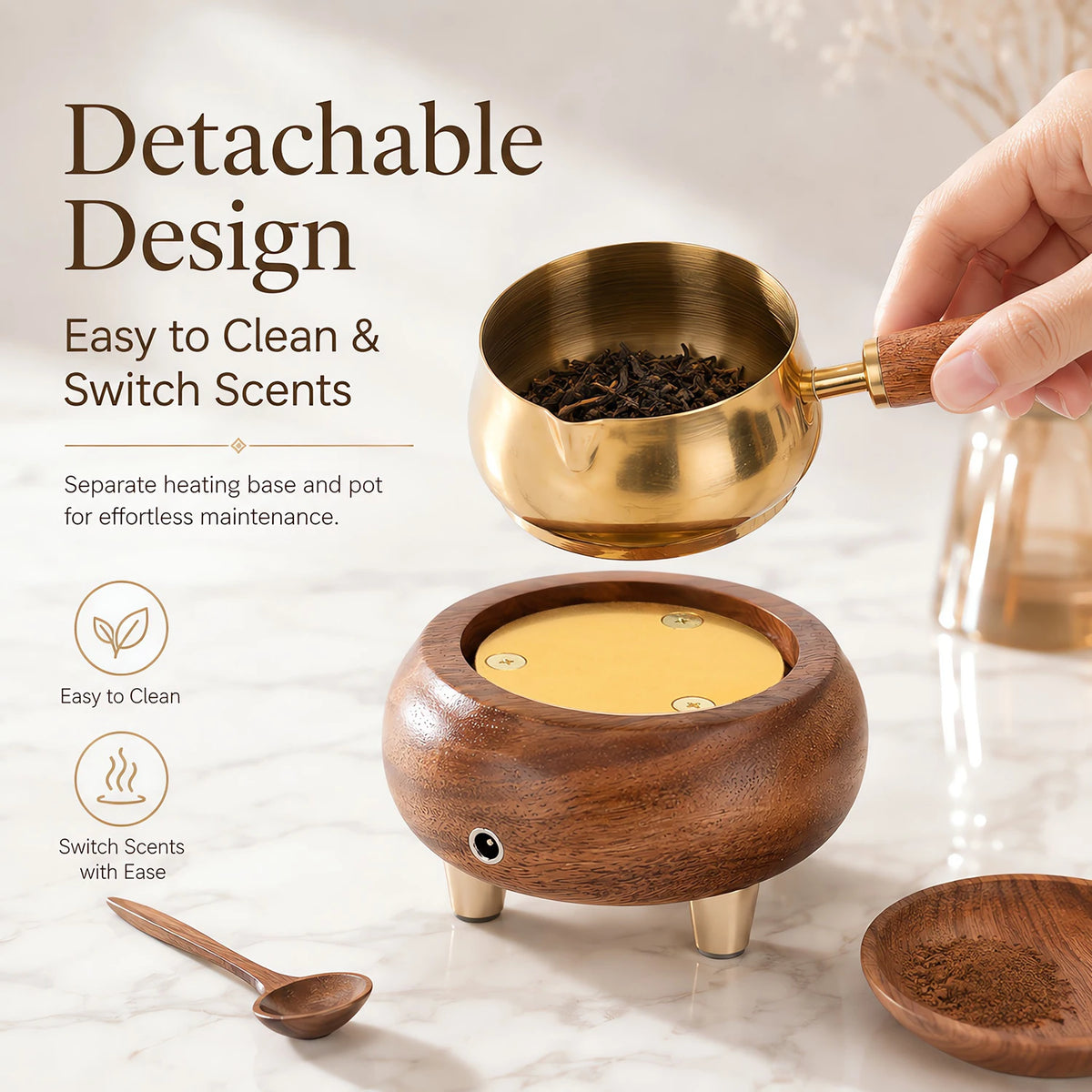 Wooden Electronic Incense Burner Detachable Bakhoor Burner Adjustable Temperature Essential Oil Burner for Agarwood Wax Melts