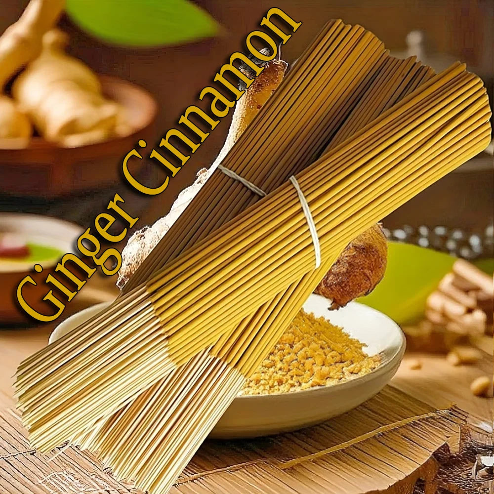 Ginger and Cinnamon Flavored Premium Aromatherapy Incense Sticks, 8.66-Inch Long Bamboo Sticks, Burn Time of 30~40 Minutes, Light and Fresh Scent, Removes Odors, Long-Lasting Fragrance, Suitable for Home, Kitchen, and Restaurant Decoration