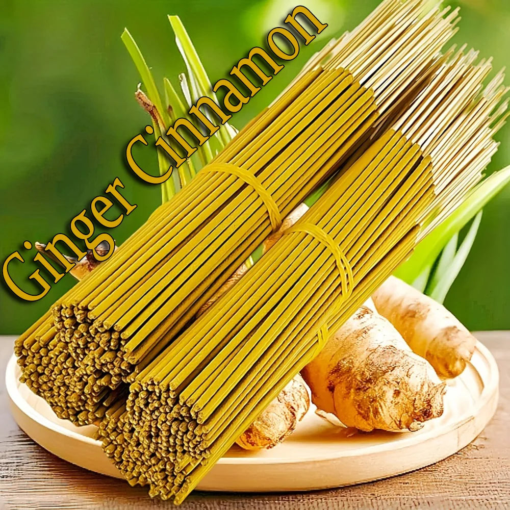 Ginger and Cinnamon Flavored Premium Aromatherapy Incense Sticks, 8.66-Inch Long Bamboo Sticks, Burn Time of 30~40 Minutes, Light and Fresh Scent, Removes Odors, Long-Lasting Fragrance, Suitable for Home, Kitchen, and Restaurant Decoration