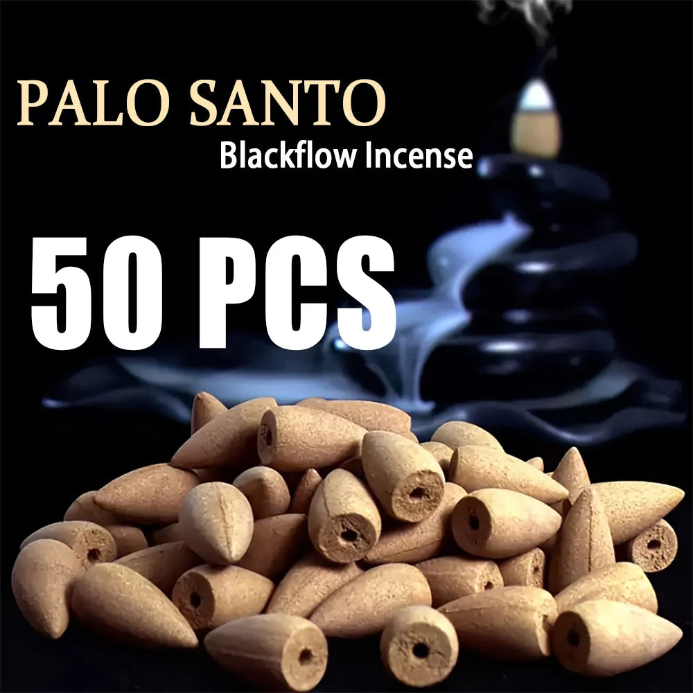 High-Quality Palosanto Flavored Natural Backflow Incense Cones, with Rich Aroma, Burn for a Long Time, Creating an Aesthetic Smoke Effect, Suitable for Purifying the Air, Meditation, Yoga, Reading, Etc.