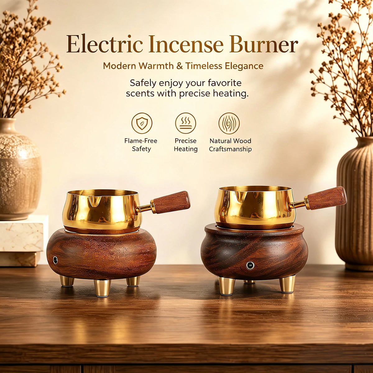 Wooden Electronic Incense Burner Detachable Bakhoor Burner Adjustable Temperature Essential Oil Burner for Agarwood Wax Melts