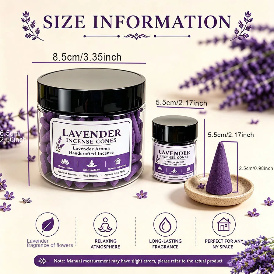 37/143 Pieces of Exquisite Canned Lavender Incense Cones, Naturally Handmade, Long-Lasting Slow-Burning, Mild and Sweet Scent, Freshens the Air, Comfortable Home Fragrance, Yoga Meditation, Indoor and Outdoor Use, Gift.