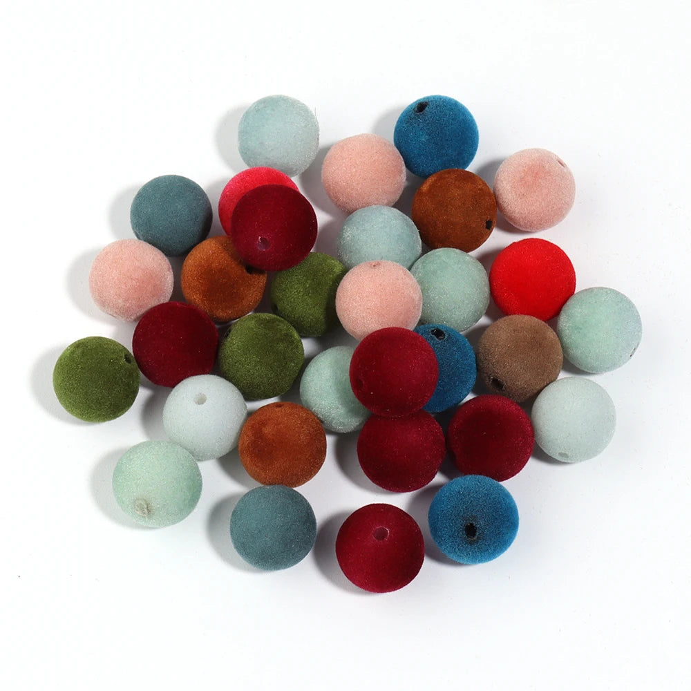 16mm Colorful Acrylic Flocking Velvet Ball Beads 10pcs