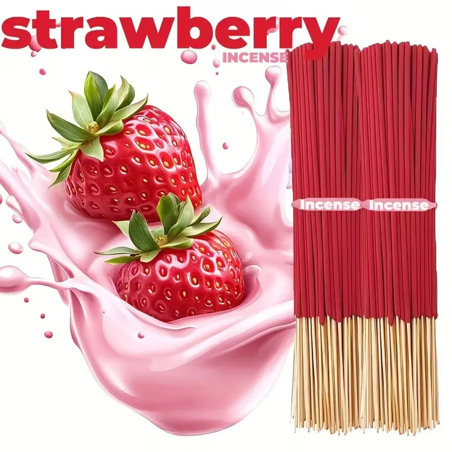 Red High-Quality Creamy Strawberry Incense Stick - Long-Lasting Strawberry Scent with Woody Notes, Fruit Meditation Yoga Home Office Party Holiday Gift, Eliminates Fatigue, Long-Lasting Fragrance (Doesn'T Scatter, Burns Evenly)