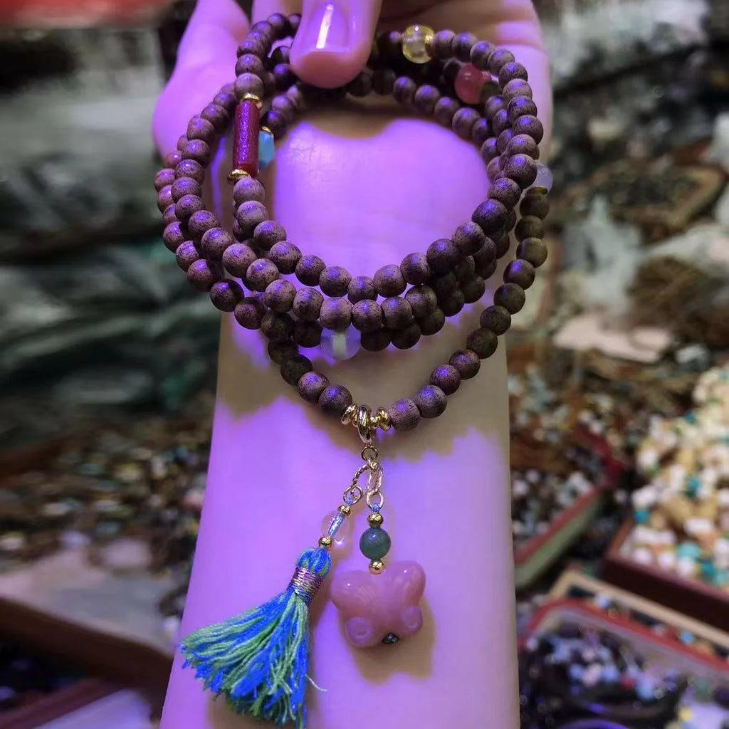 Original Design First Grade Butter Agarwood Multi Wrap Bracelet with Beeswax Agate Bodhi Root Butterfly Charms Gifts
