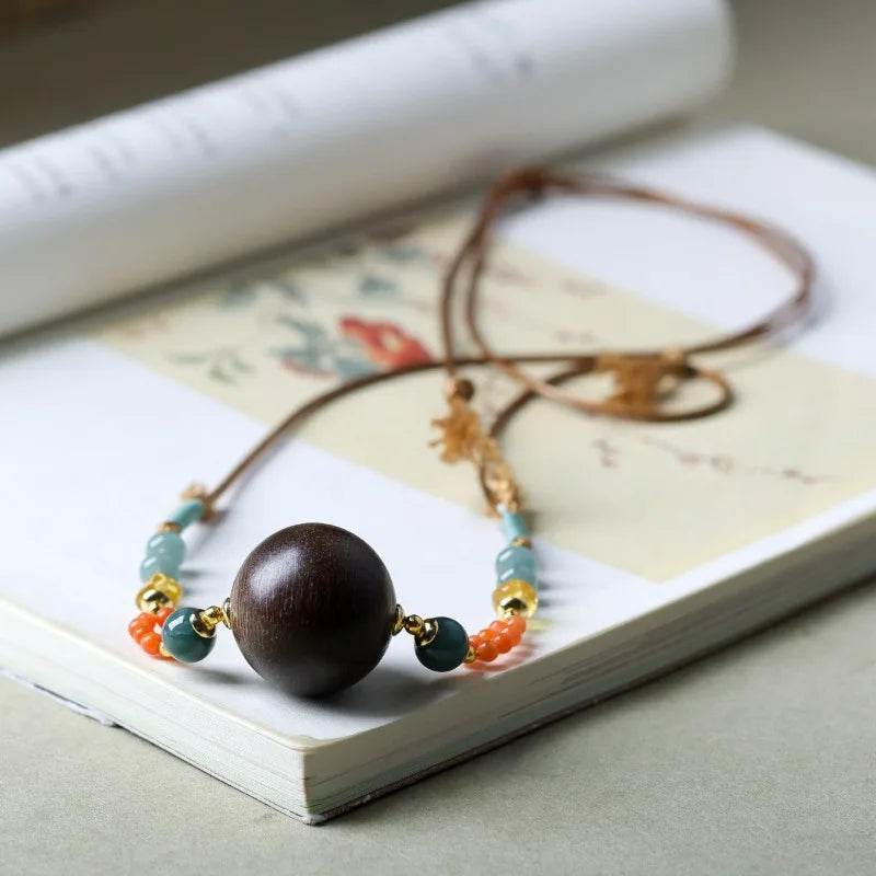 Handwoven White Agarwood Necklace Natural South Red Agate Jade Sweater Chain New Chinese Style Wishing Luck Gifts