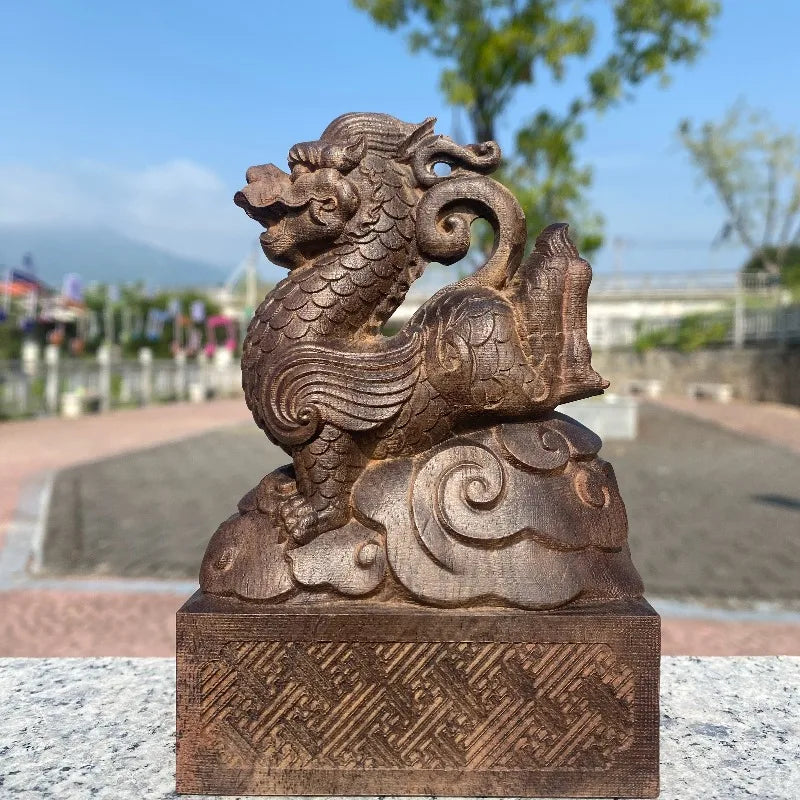 Hand-Carved Agarwood Four Holy Beasts Statue 5.5 Feng Shui Decor