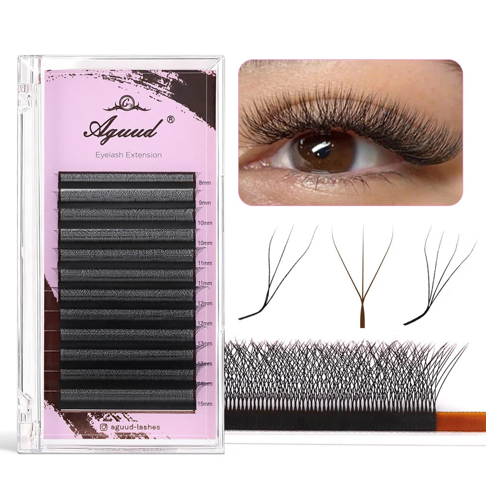 AGUUD New Brown 3D/4D/5D W Lashes Bloom Automatic Flowering Soft Premade Fans Soft Individual Eyelash Spike 3D Clover Fairy Lash