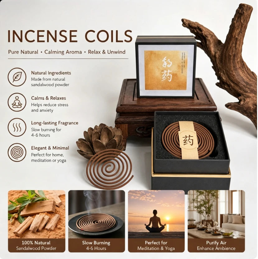 Handmade Natural Agarwood Sandalwood Coil Incense Long Lasting Calming Scent for Bedroom Office Meditation Yoga Decor Holiday Gi