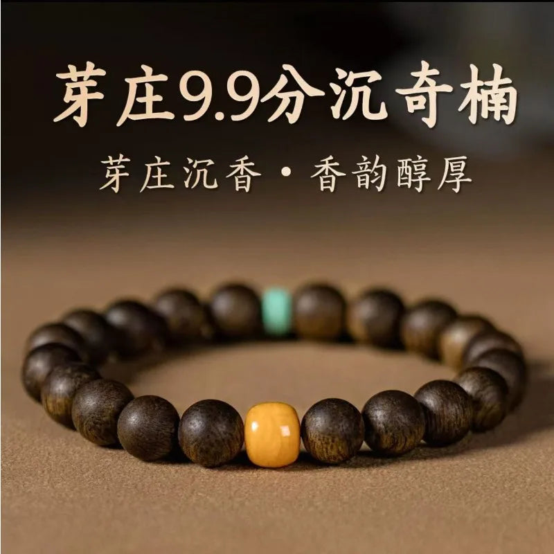 Natural Vietnam Nha Trang Qi Nan Agarwood 8mm Sinking Beads Bracelet for Men Wooden Wenwan Buddhist Mala Handmade Premium Gift