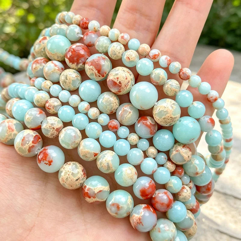 Natural Lava Jaspers Stone Beads Snake Skin Stone Turquoise Agates Round Loose Beads For Jewelry Making DIY Bracelet Accessories