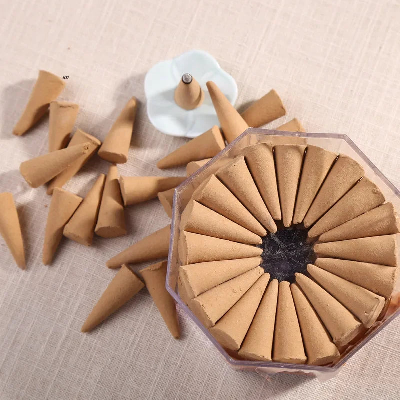 100Pcs Sandalwood Incense Cone Indoor of Home Furnishings Air Freshener Aroma Rich Home Meditation Fragrance
