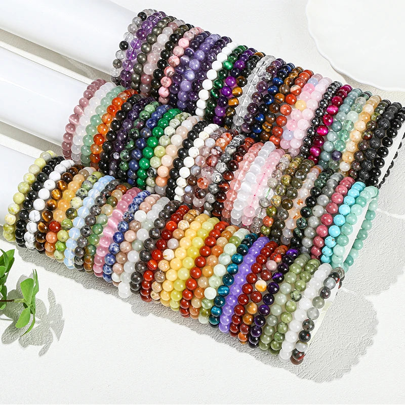 JD 6 8 10mm Natural Stone Beaded Bracelet Obsidian Fluorite Quartz Jasper Healing Beads Bangles Women Men Stretch Yoga Jewelry