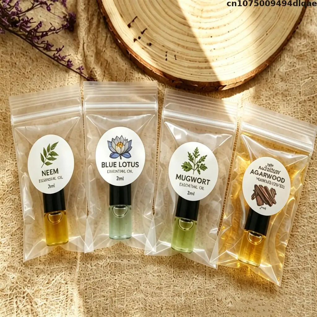 Splymczen 2ml Mini Aromatic Oil Set Agarwood Neem Blue Lotus Mugwort Plant Scent Oil For Diy Candle Soap Craft Home Incense